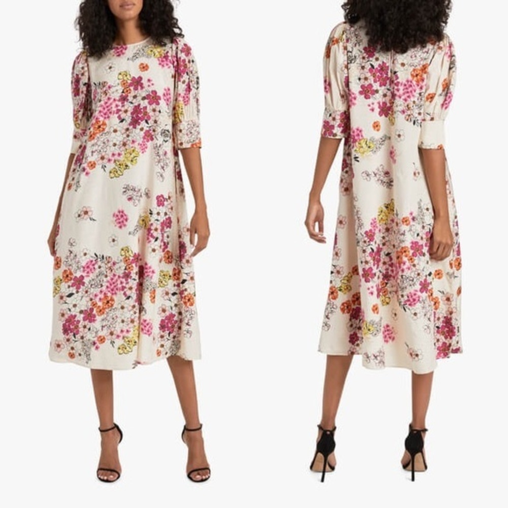 Floral Midi Dress in Pink and White